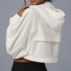Cropped White Hooded Windbreaker Jacket