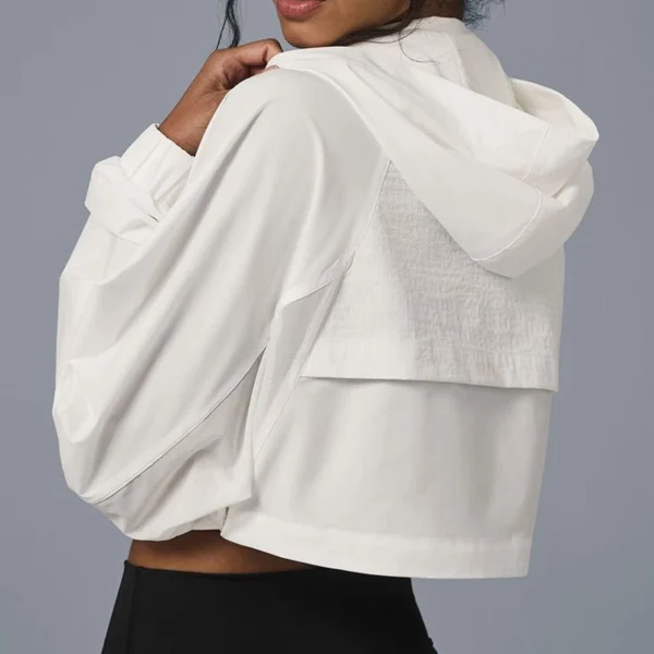 Cropped White Hooded Windbreaker Jacket