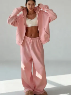 Womens Pink Oversized Zip Up Tracksuit