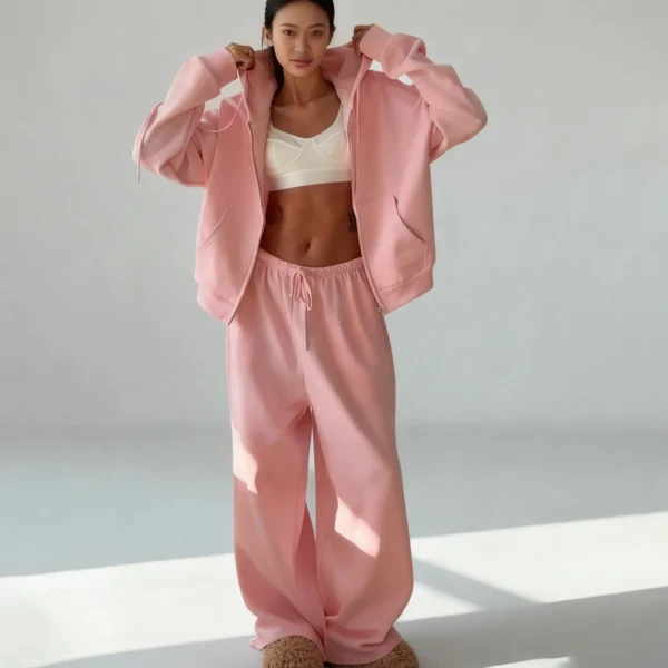 Womens Pink Oversized Zip Up Tracksuit