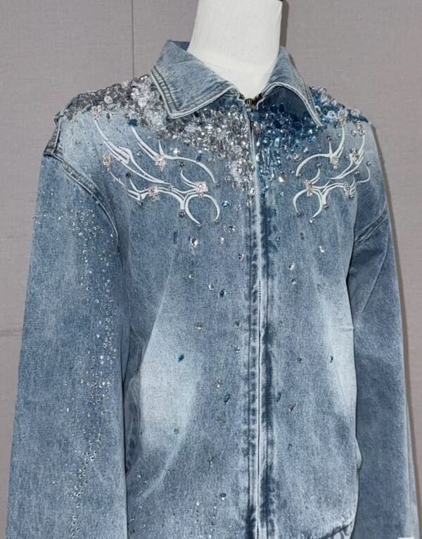 Rhinestone Embellished Washed Denim Jacket Rhinestone Embellished Washed Denim Jacket