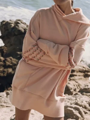 Peach Floral Embroidered Oversized Hoodie