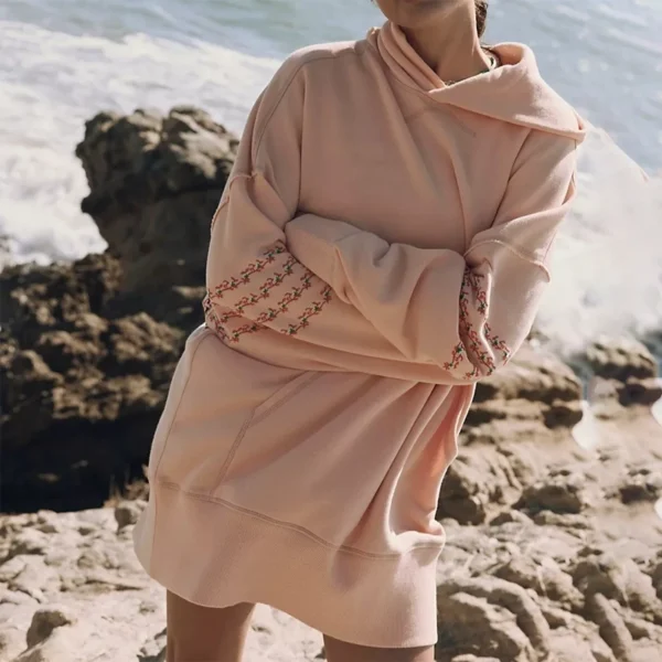 Peach Floral Embroidered Oversized Hoodie