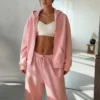 Womens Pink Oversized Zip Up Tracksuit