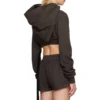 Dark Brown Cropped Asymmetric Zip-Up Hoodie Set