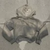 Grey Washed Distressed Cropped Zip-Up Hoodie Grey Washed Distressed Cropped Zip-Up Hoodie