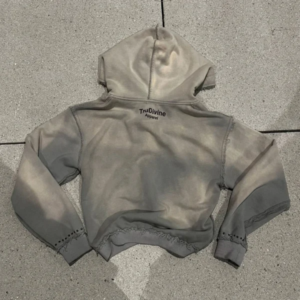 Grey Washed Distressed Cropped Zip-Up Hoodie Grey Washed Distressed Cropped Zip-Up Hoodie