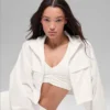 Cropped White Hooded Windbreaker Jacket