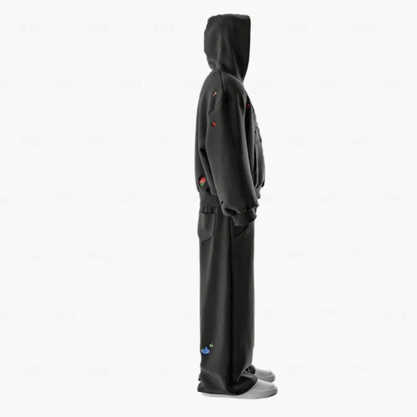 Black Oversized Floral Embroidered Zip Up Hoodie Tracksuit Black Oversized Floral Embroidered Zip Up Hoodie Tracksuit