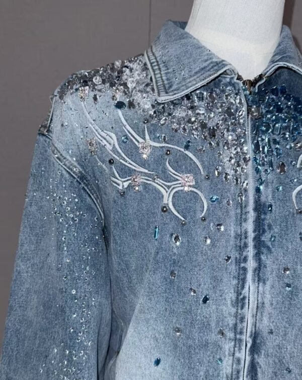 Rhinestone Embellished Washed Denim Jacket Rhinestone Embellished Washed Denim Jacket