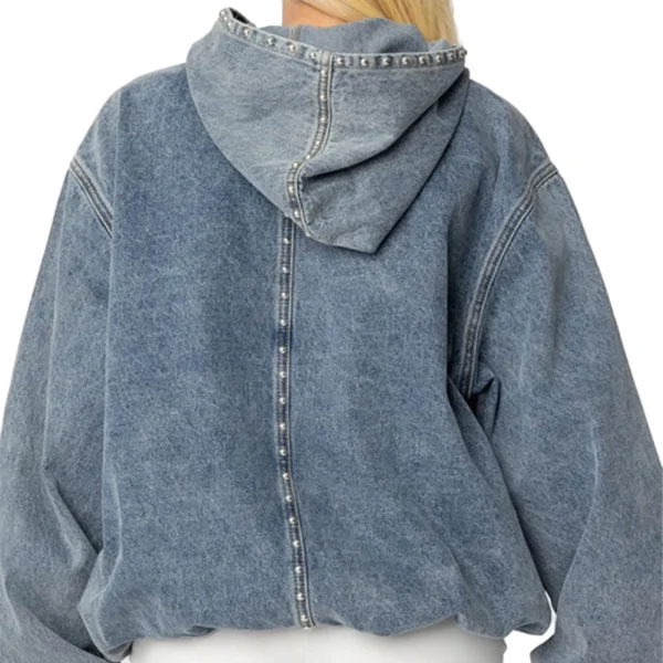Vintage Studded Denim Hoodie Pullover Vintage Studded Denim Hoodie Pullover