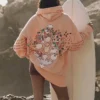 Peach Floral Embroidered Oversized Hoodie