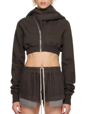 Dark Brown Cropped Asymmetric Zip-Up Hoodie Set Dark Brown Cropped Asymmetric Zip-Up Hoodie Set