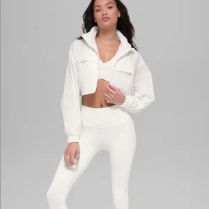 Cropped White Hooded Windbreaker Jacket