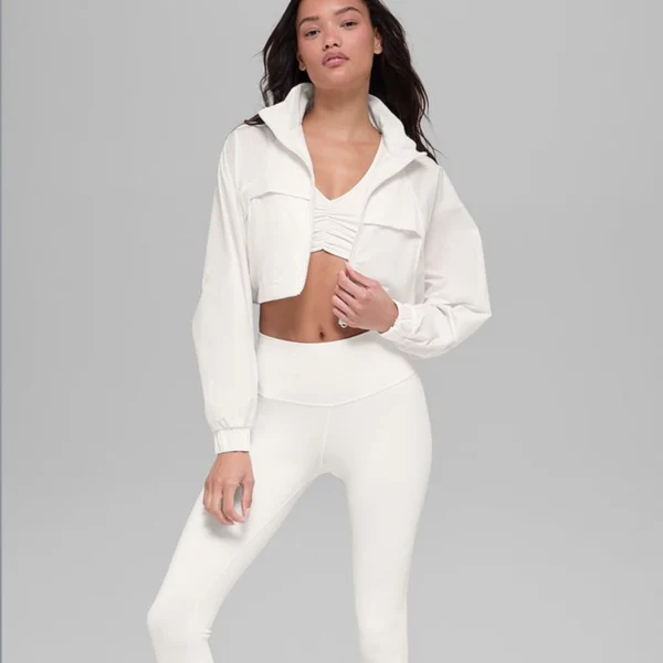 Cropped White Hooded Windbreaker Jacket