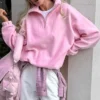Pink Oversized Half Zip Fleece Pullover Hoodie Pink Oversized Half Zip Fleece Pullover Hoodie