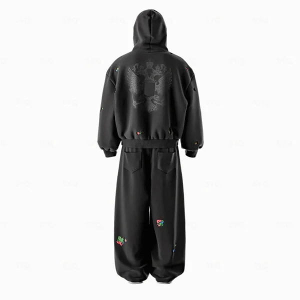 Black Oversized Floral Embroidered Zip Up Hoodie Tracksuit Black Oversized Floral Embroidered Zip Up Hoodie Tracksuit