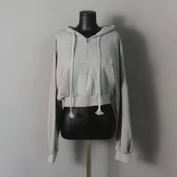 Orange Grey Oversized Cropped Zip Up Hoodie Orange Grey Oversized Cropped Zip Up Hoodie