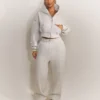 Heather Grey Cropped Zip Up Hoodie Tracksuit