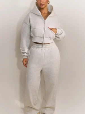 Heather Grey Cropped Zip Up Hoodie Tracksuit