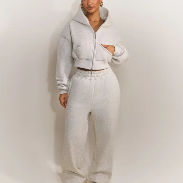Heather Grey Cropped Zip Up Hoodie Tracksuit