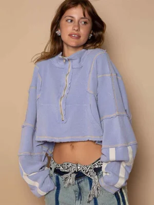 Lavender Exposed Seam Half-Zip Cropped Sweatshirt