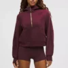 Burgundy Half-Zip Cropped Hoodie with Gold Zipper