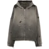 Grey Distressed Washed Zip-Up Hoodie Grey Distressed Washed Zip-Up Hoodie