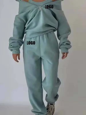 Womens Off Shoulder Zip Tracksuit Set