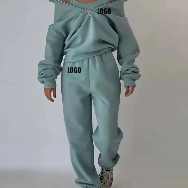 Womens Off Shoulder Zip Tracksuit Set Womens Off Shoulder Zip Tracksuit Set