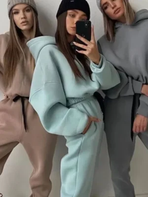 Womens Oversized Cinched Waist Hoodie Set