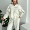 Half Zip Fleece Tracksuit Contrast Piping Half Zip Fleece Tracksuit Contrast Piping