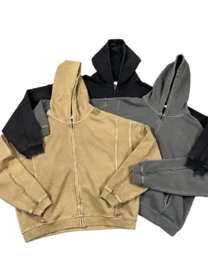 Washed Khaki Oversized Full Zip Hoodie Washed Khaki Oversized Full Zip Hoodie