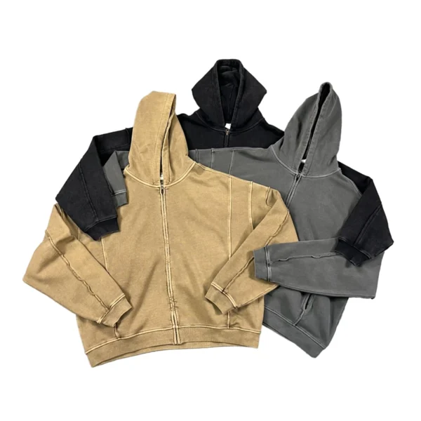 Washed Khaki Oversized Full Zip Hoodie