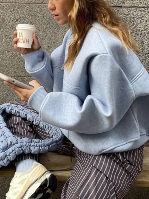Light Blue Air Layer Oversized Zip Up Bomber Jacket Light Blue Air Layer Oversized Zip Up Bomber Jacket