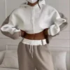 Beige White Colorblock Cropped Oversized Hoodie Tracksuit Beige White Colorblock Cropped Oversized Hoodie Tracksuit