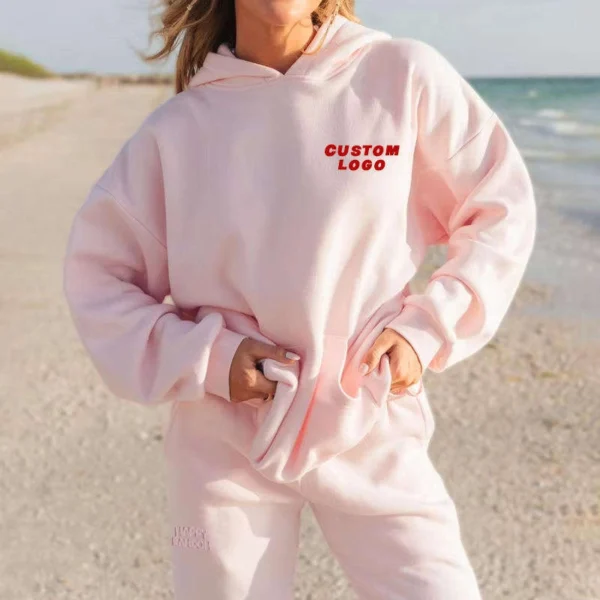 Baby Pink Oversized Custom Logo Hoodie Tracksuit