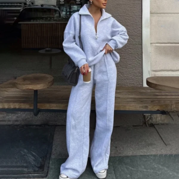 Womens Half Zip Wide Leg Tracksuit Set Womens Half Zip Wide Leg Tracksuit Set