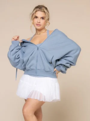 Dusty Blue Oversized Zip Up Hoodie