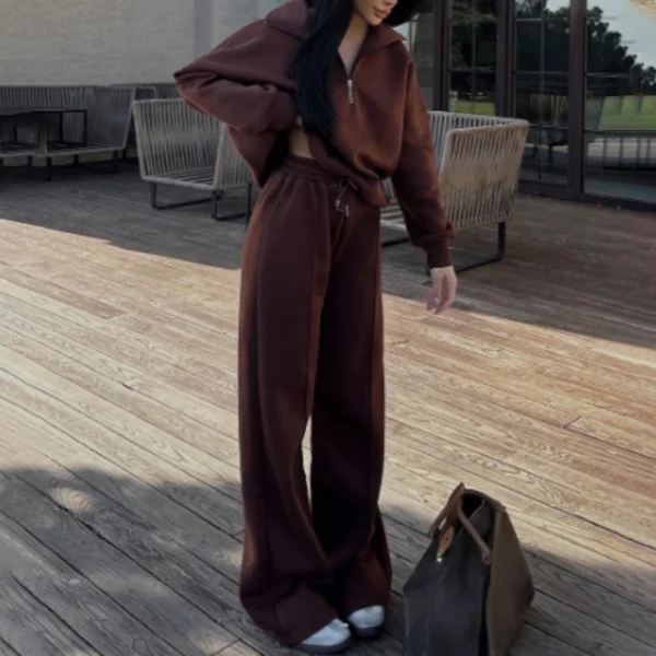 Womens Half Zip Wide Leg Tracksuit Set Womens Half Zip Wide Leg Tracksuit Set