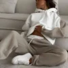 Beige White Colorblock Cropped Oversized Hoodie Tracksuit Beige White Colorblock Cropped Oversized Hoodie Tracksuit