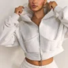 Heather Grey Cropped Zip Up Hoodie Tracksuit