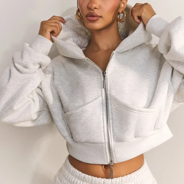 Heather Grey Cropped Zip Up Hoodie Tracksuit