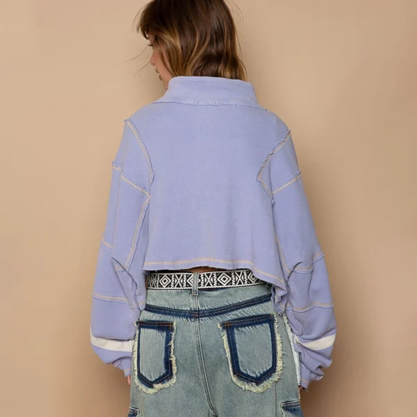 Lavender Exposed Seam Half-Zip Cropped Sweatshirt