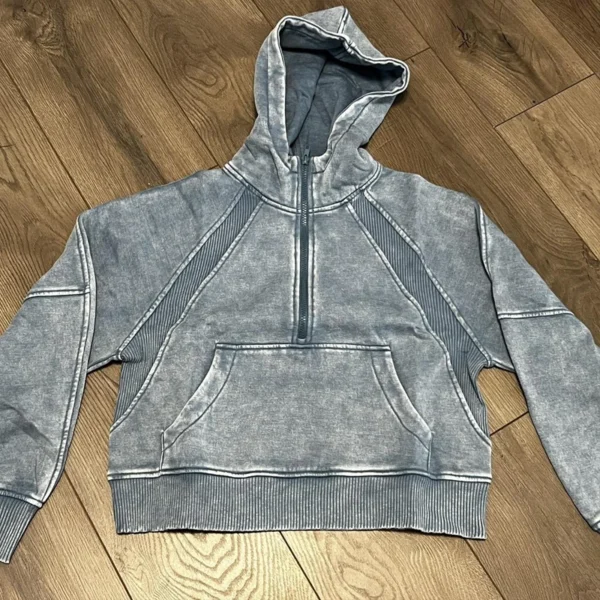 Washed Vintage Half-Zip Cropped Hoodie
