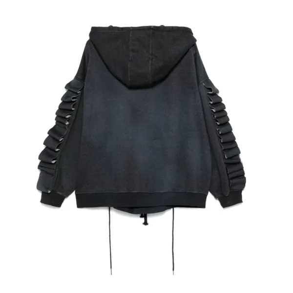 Ruffle-Sleeve Lace-Up Oversized Denim Hoodie