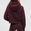 Burgundy Half-Zip Cropped Hoodie with Gold Zipper
