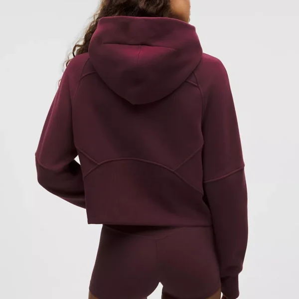 Burgundy Half-Zip Cropped Hoodie with Gold Zipper