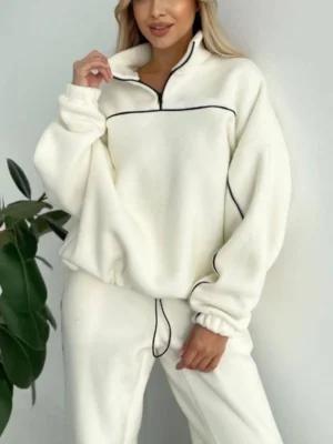 Half Zip Fleece Tracksuit Contrast Piping Half Zip Fleece Tracksuit Contrast Piping