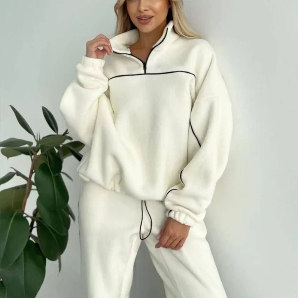 Half Zip Fleece Tracksuit Contrast Piping Half Zip Fleece Tracksuit Contrast Piping